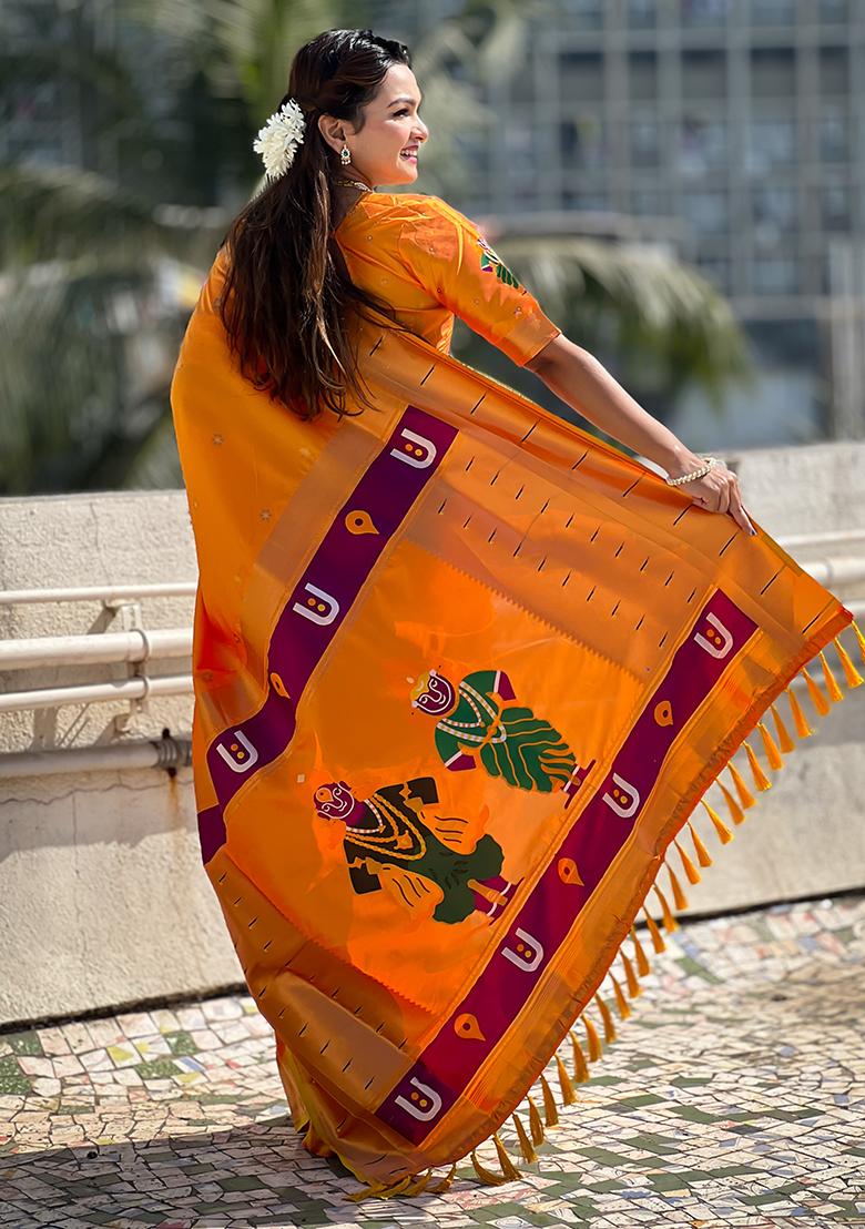 Yellow Zari Woven Silk Saree Set