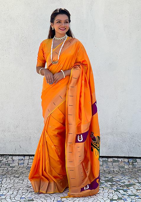 Yellow Zari Woven Silk Saree Set