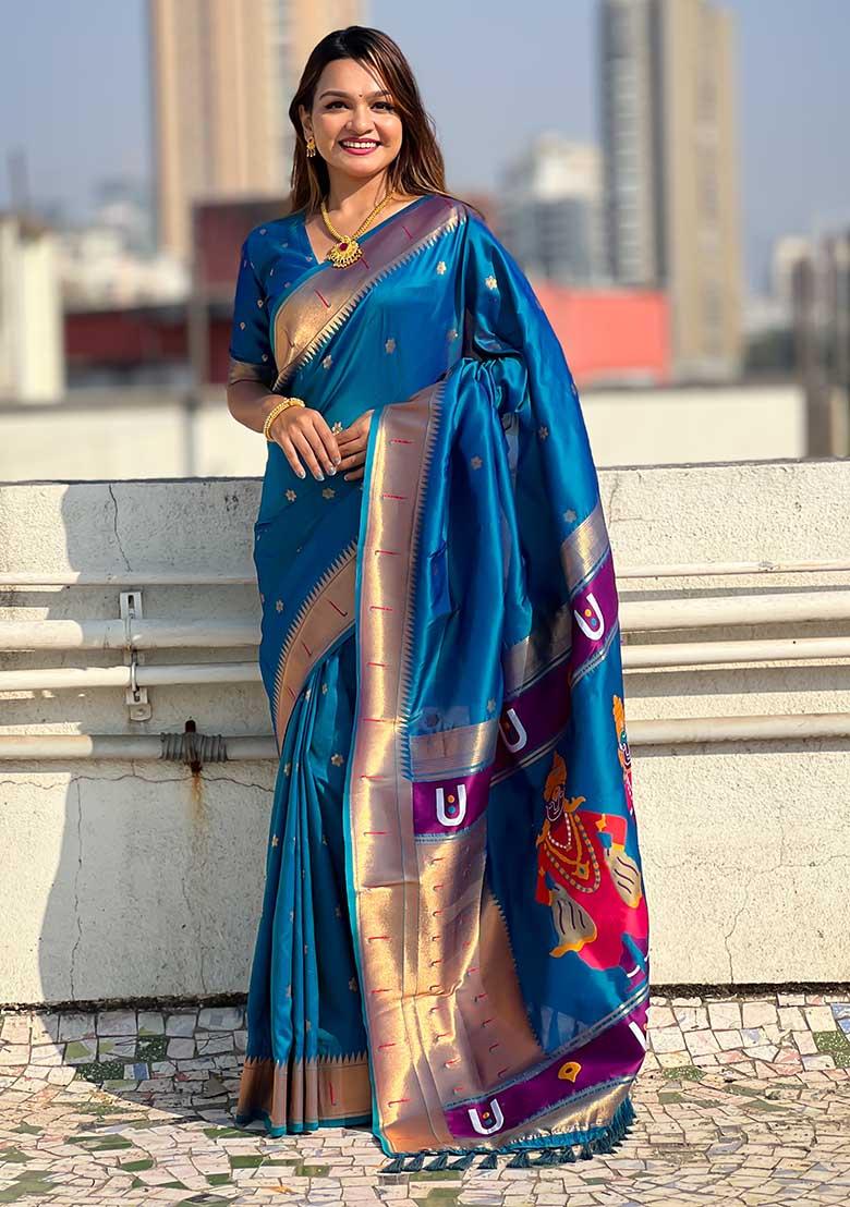 Blue Zari Woven Silk Saree Set