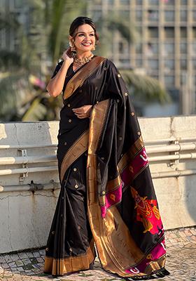 Black Zari Woven Silk Saree Set