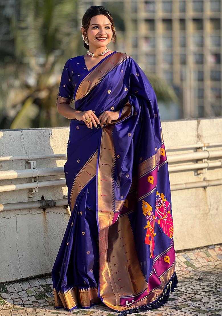 Lavender Zari Woven Silk Saree Set