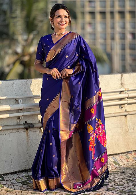 Lavender Zari Woven Silk Saree Set
