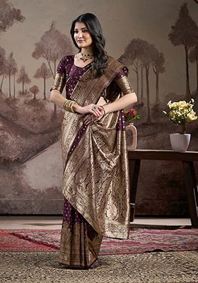 Wine Zari Woven Art Silk Saree Set
