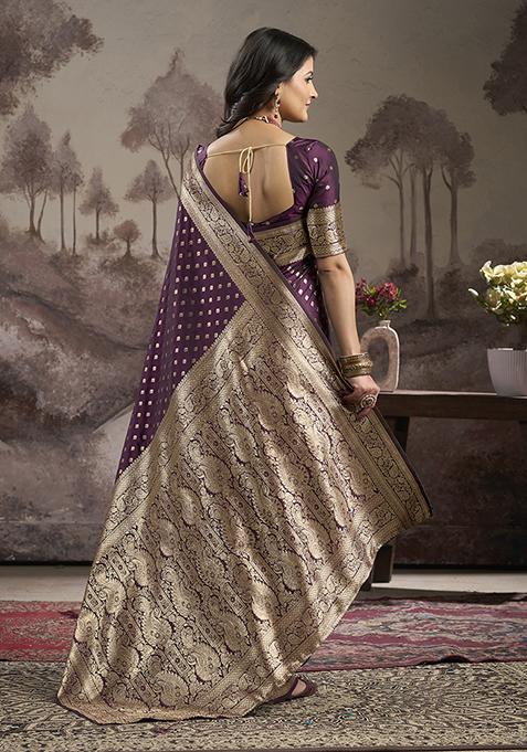 Wine Zari Woven Art Silk Saree Set