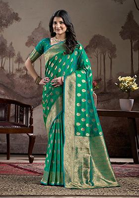 Sea Green Zari Woven Art Silk Saree Set