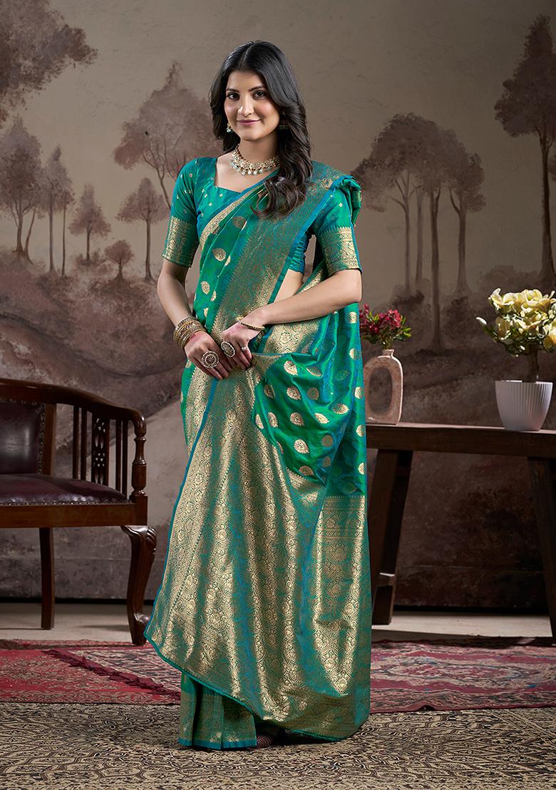 Sea Green Zari Woven Art Silk Saree Set