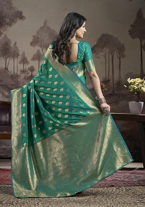 Sea Green Zari Woven Art Silk Saree Set