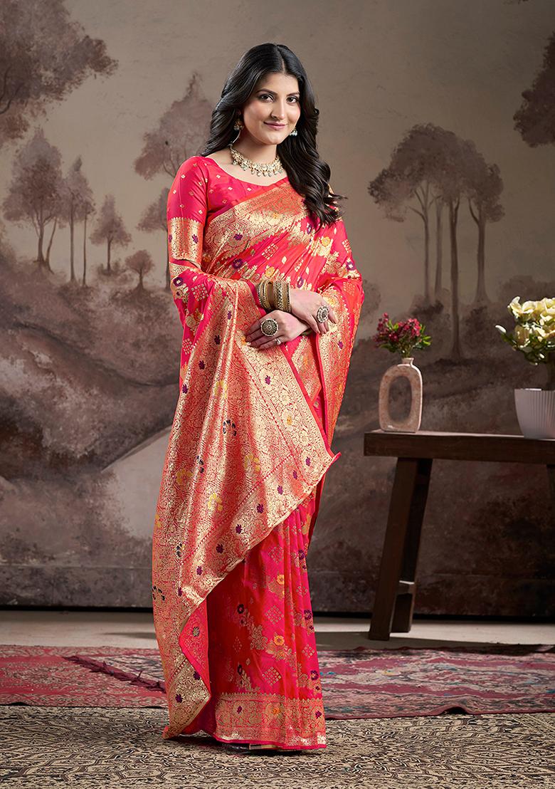 Red Zari Woven Art Silk Saree Set