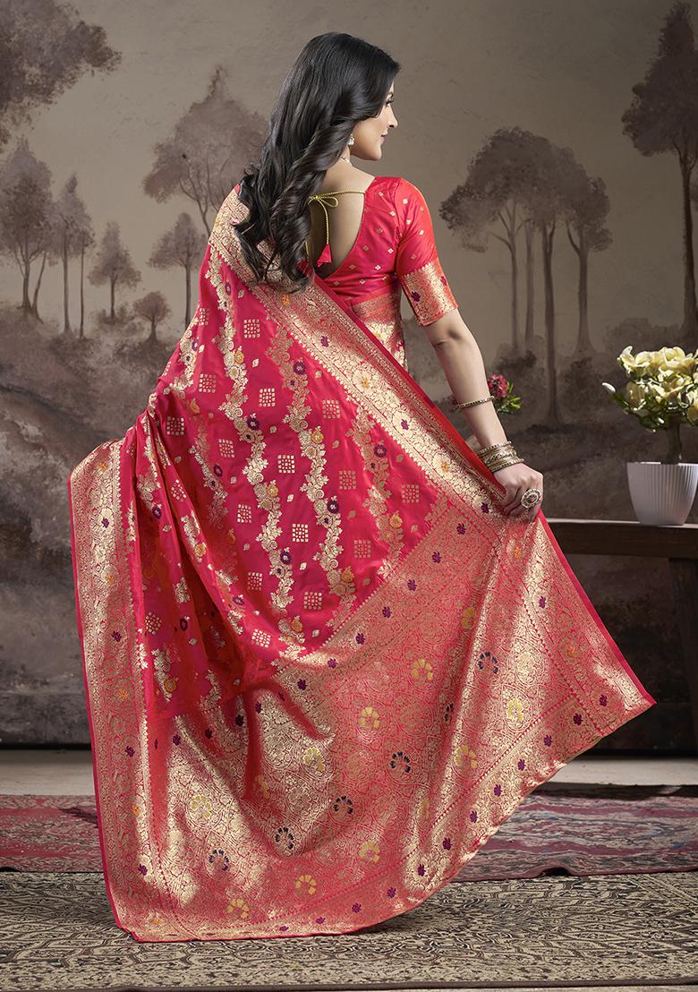 Red Zari Woven Art Silk Saree Set