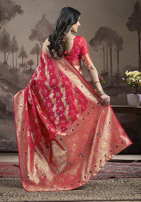 Red Zari Woven Art Silk Saree Set