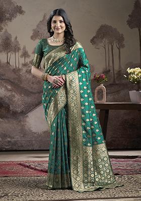 Green Zari Woven Art Silk Saree Set