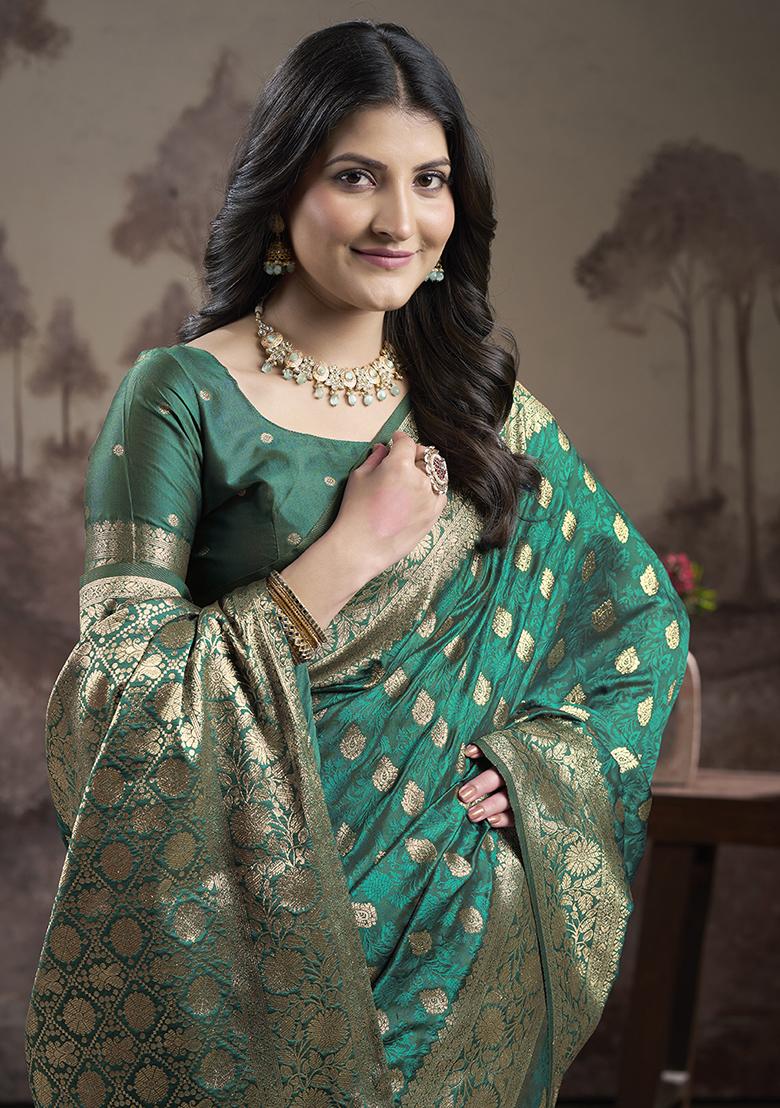Green Zari Woven Art Silk Saree Set