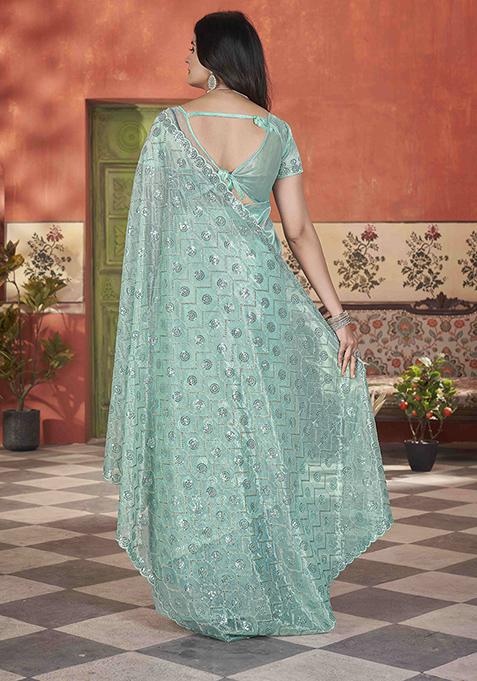 Sea Green Sequin Work Tissue Saree Set