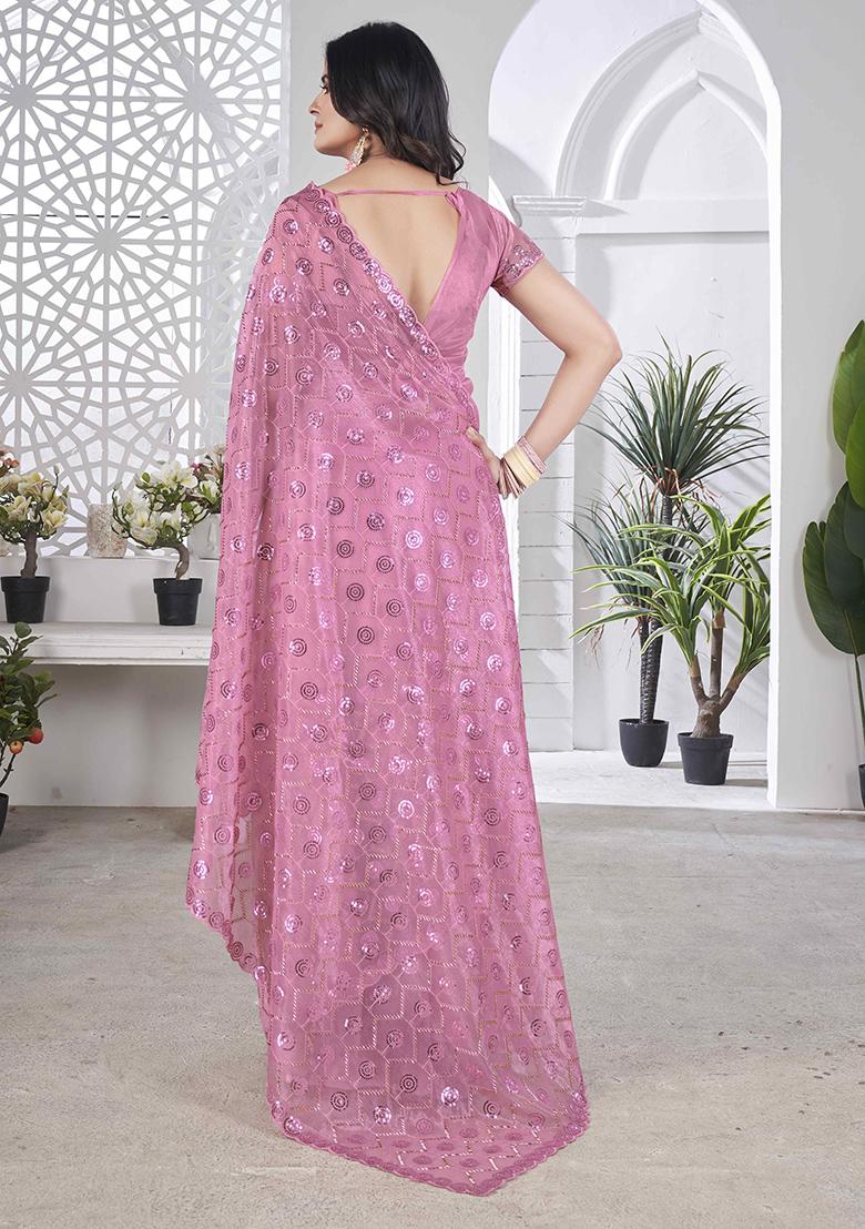 Pink Sequin Work Tissue Saree Set
