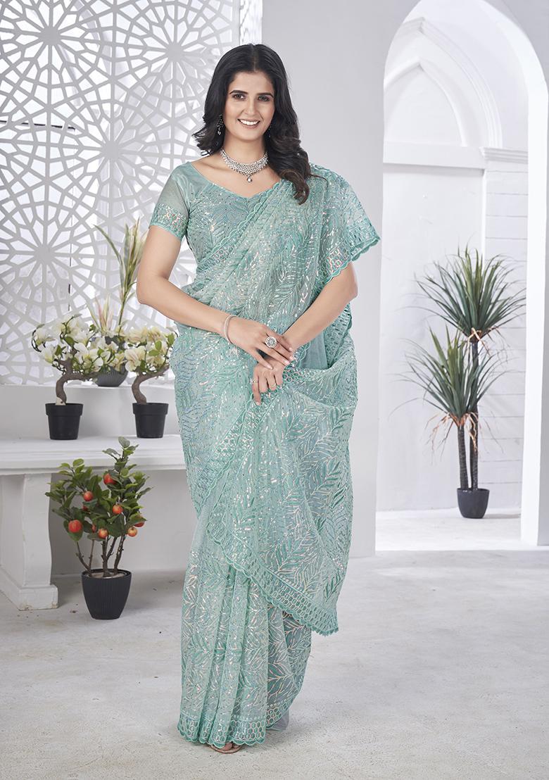 Sea Green Sequin Work Tissue Saree Set