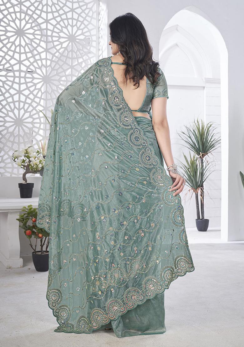 Grey Sequin Work Tissue Saree Set