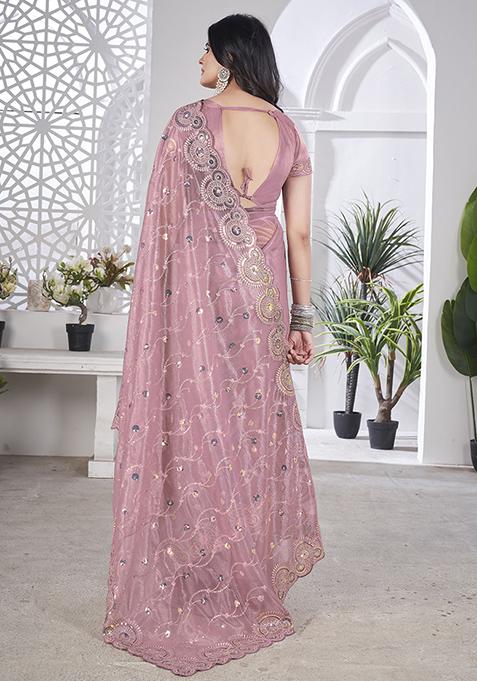 Pink Sequin Work Tissue Saree Set