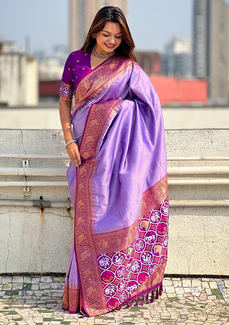 Purple Zari Woven Tissue Saree Set