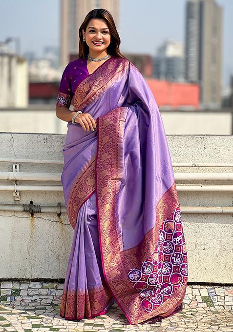 Purple Zari Woven Tissue Saree Set