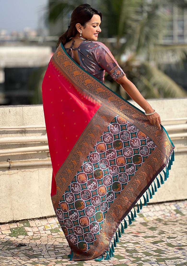 Red Zari Woven Tissue Saree Set