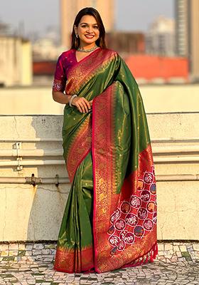 Green Zari Woven Tissue Saree Set