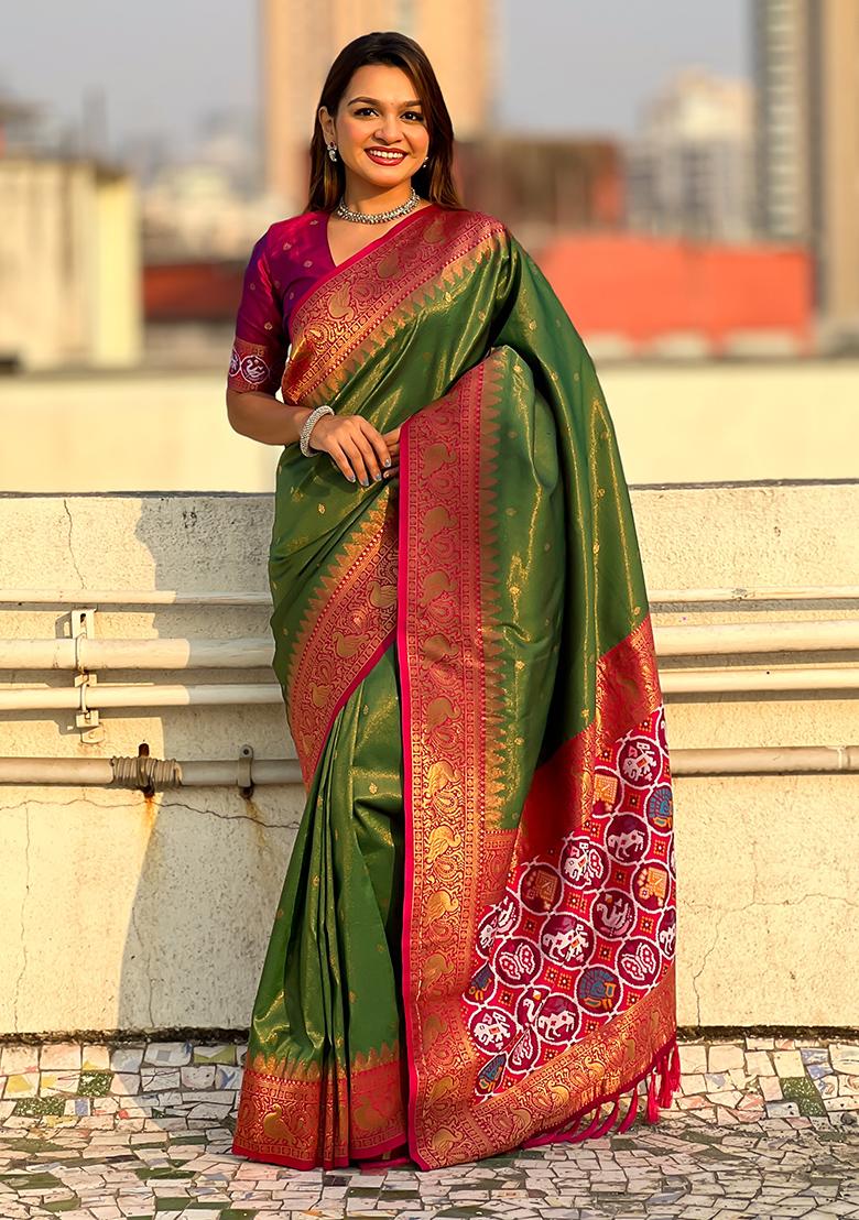 Green Zari Woven Tissue Saree Set