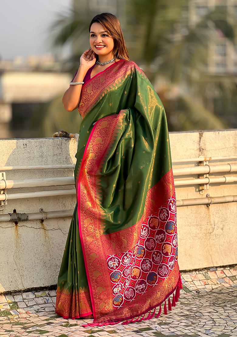 Green Zari Woven Tissue Saree Set