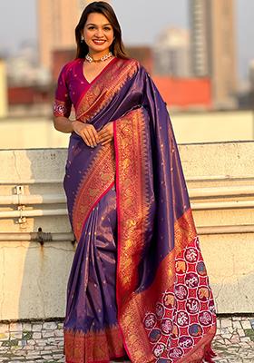 Lavender Zari Woven Tissue Saree Set