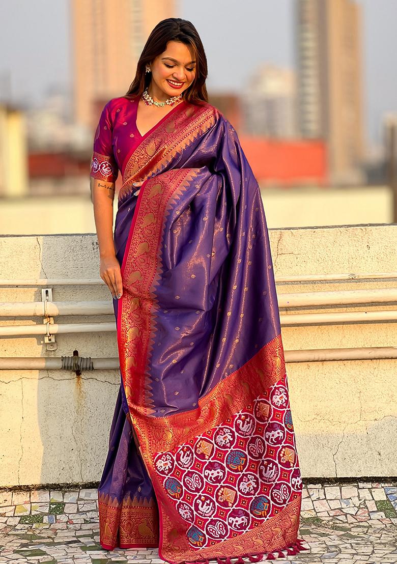 Lavender Zari Woven Tissue Saree Set