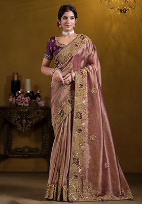 Wine Embroidered Art Silk Saree Set