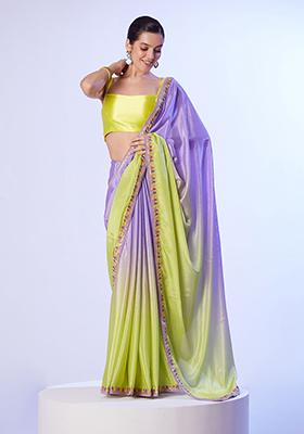 Lavender Abstract Print Art Silk Saree Set