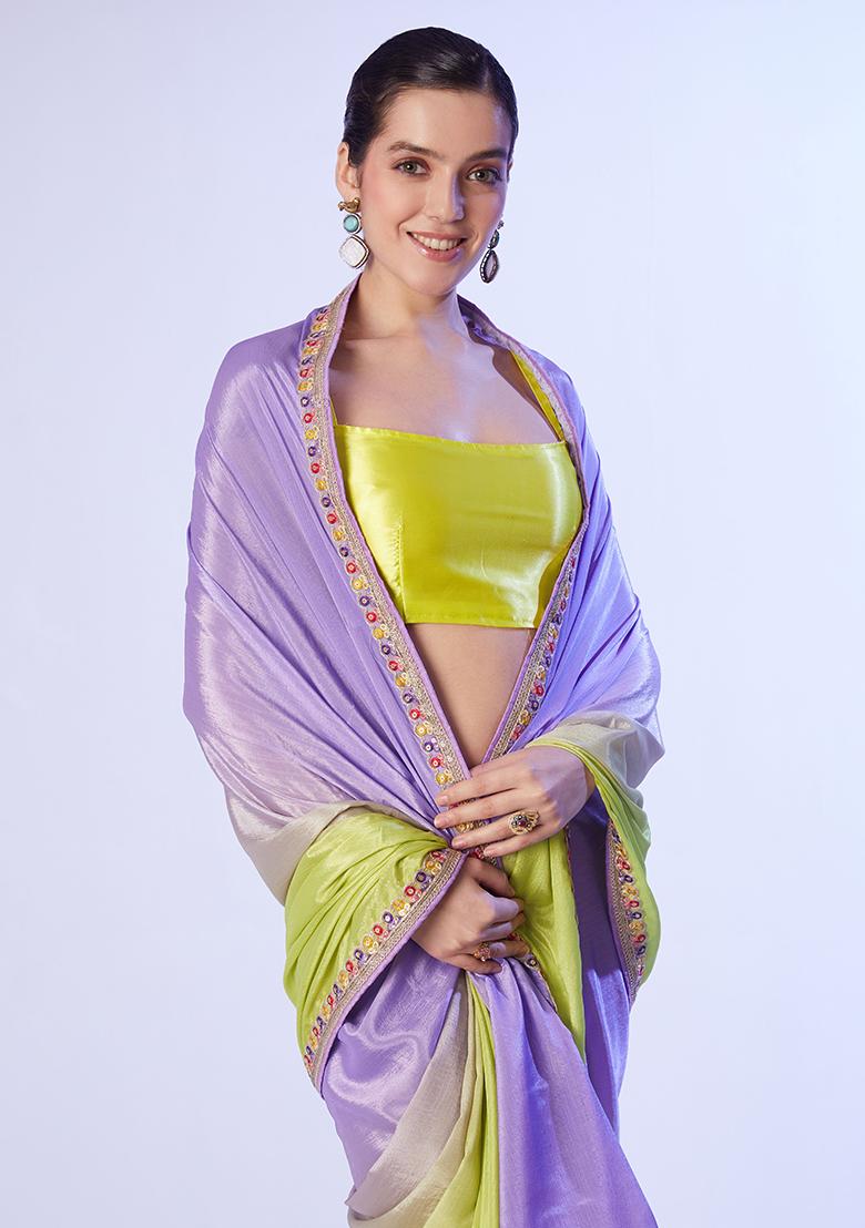 Lavender Abstract Print Art Silk Saree Set