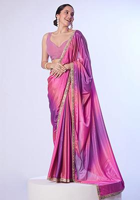 Pink Abstract Print Art Silk Saree Set