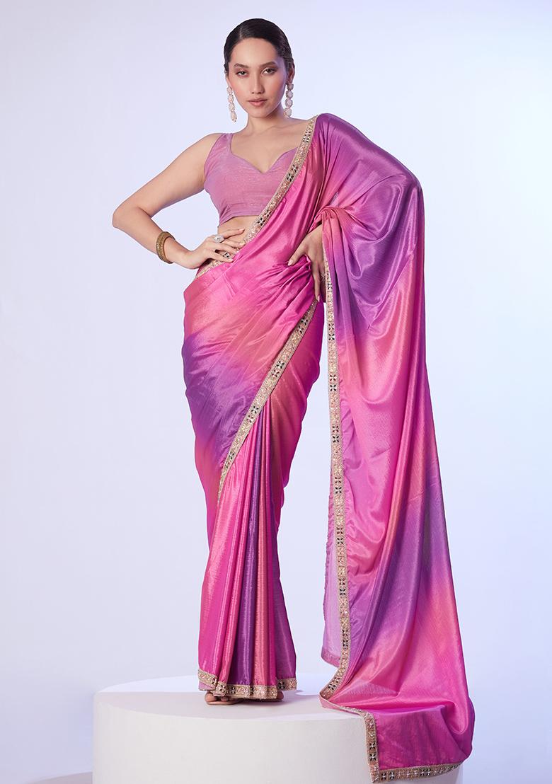 Pink Abstract Print Art Silk Saree Set