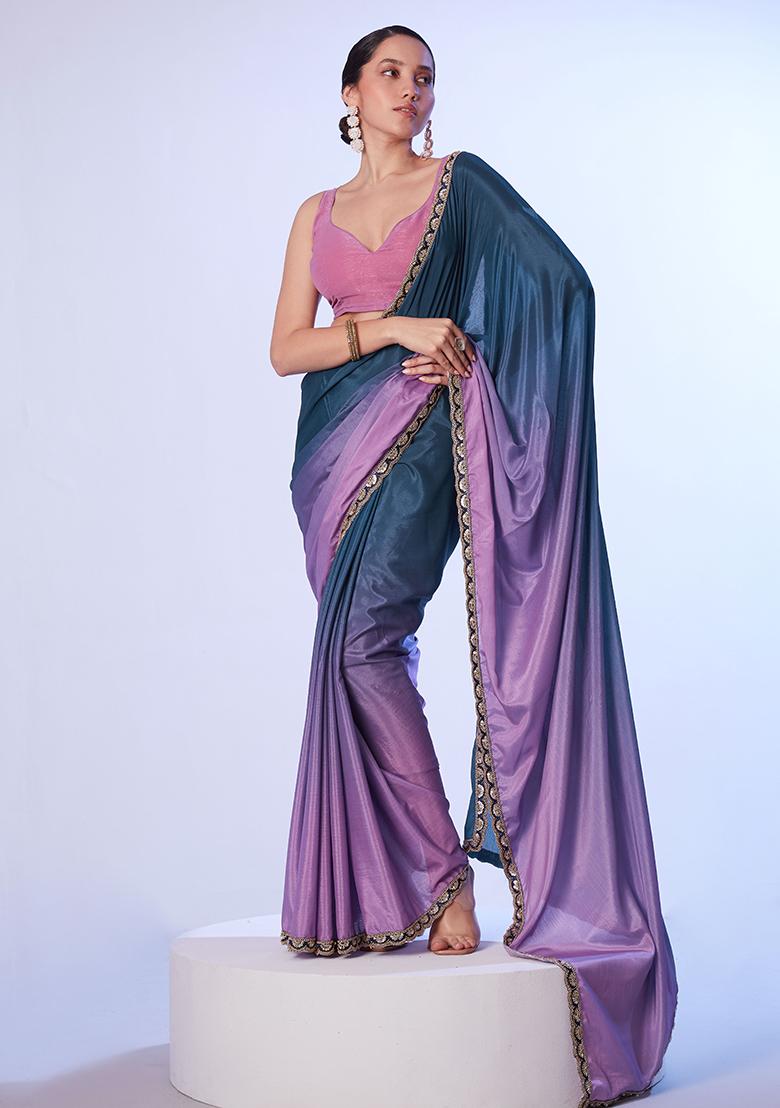 Teal Abstract Print Art Silk Saree Set