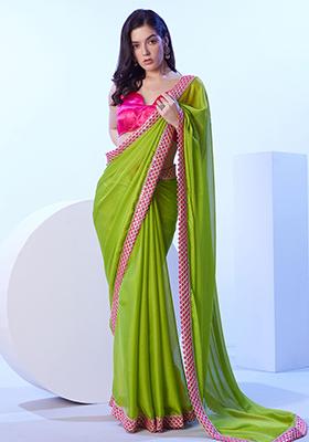 Green Abstract Print Art Silk Saree Set