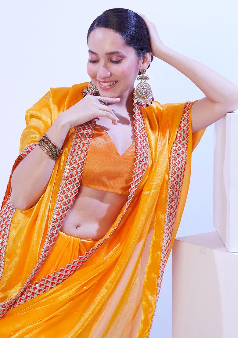 Yellow Abstract Print Art Silk Saree Set