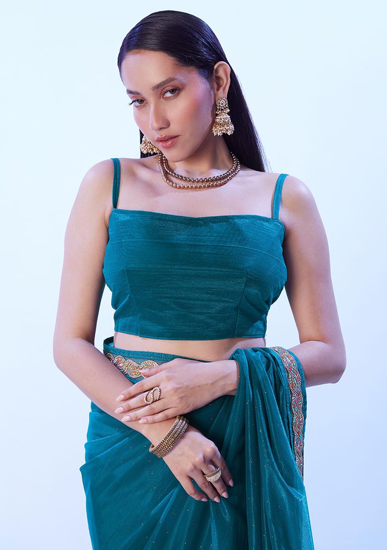 Blue Abstract Print Art Silk Saree Set