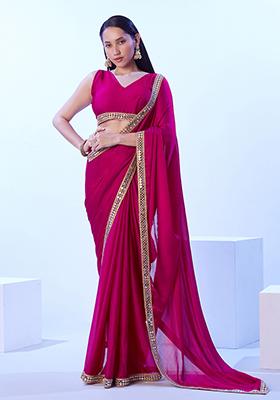 Pink Abstract Print Art Silk Saree Set