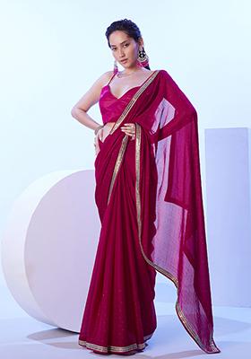 Pink Abstract Print Art Silk Saree Set