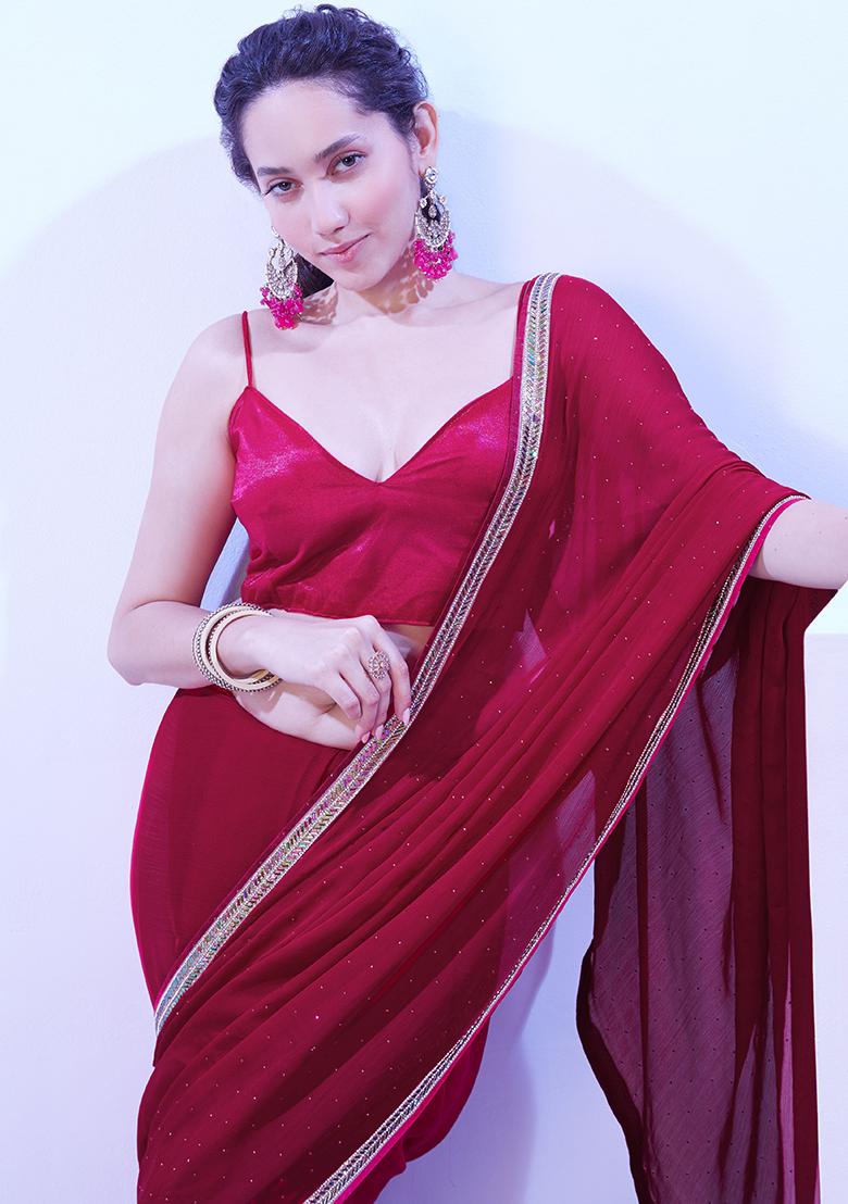 Pink Abstract Print Art Silk Saree Set