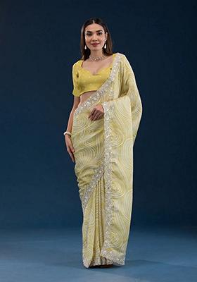 Yellow Embroidered Georgette Saree Set