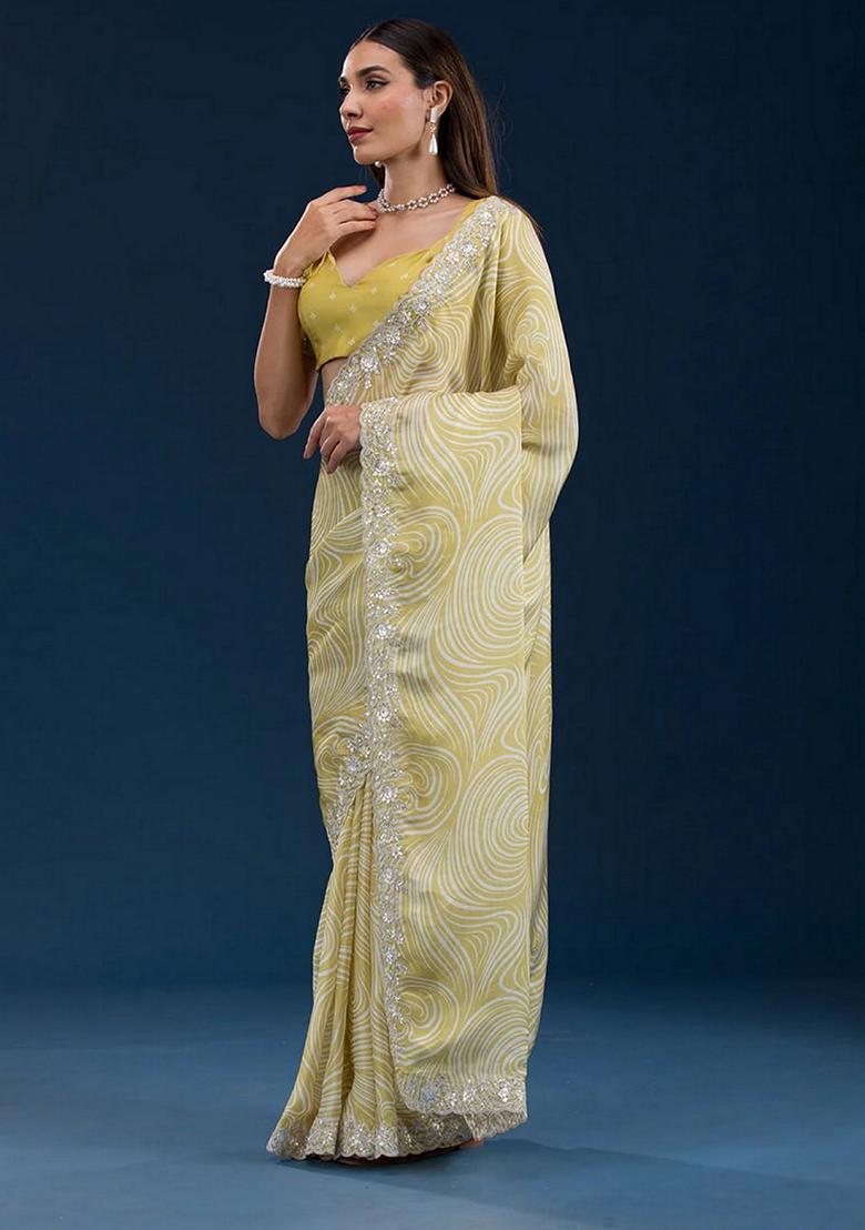 Yellow Embroidered Georgette Saree Set
