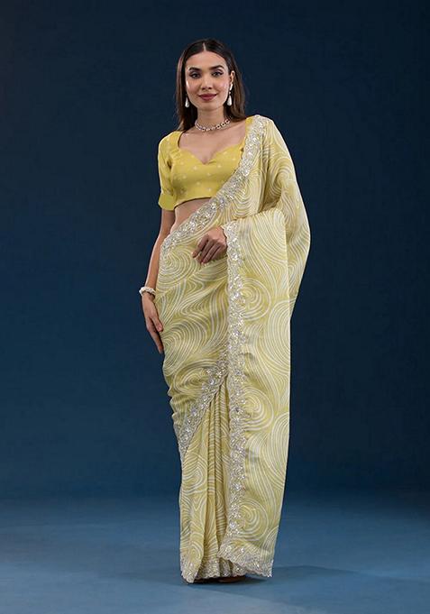 Yellow Embroidered Georgette Saree Set