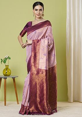 Pink Zari Woven Silk Saree Set