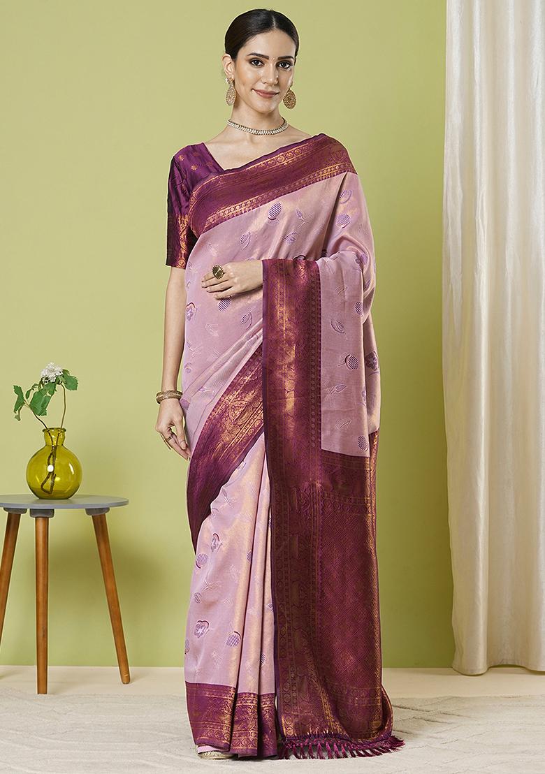 Pink Zari Woven Silk Saree Set