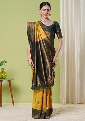 Yellow Zari Woven Silk Saree Set