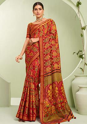 Maroon Abstract Print Georgette Saree Set