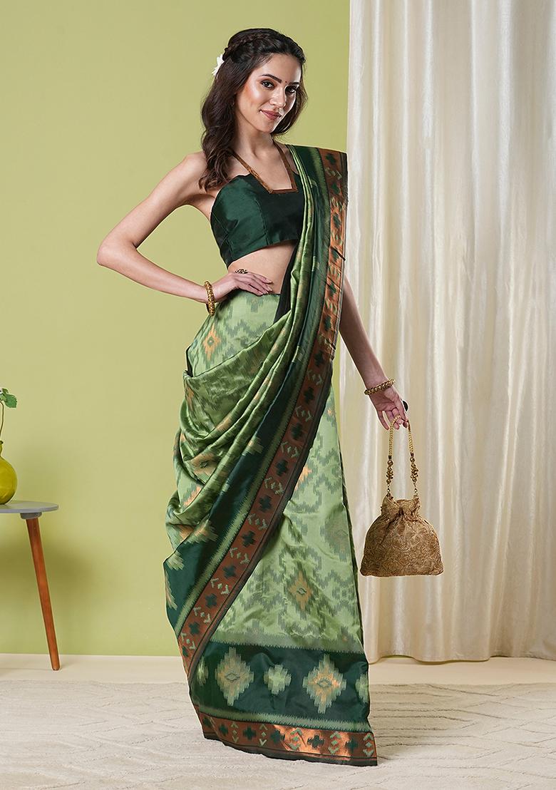 Green Weaving Silk Saree Set