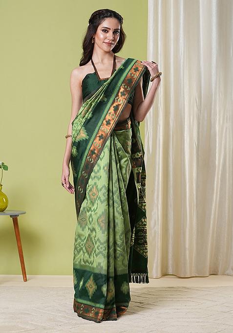 Green Weaving Silk Saree Set